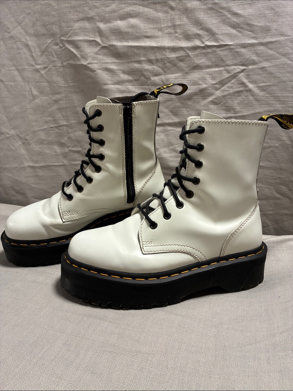 Dr. Martens White Platform Lace-Up Combat Boots With Easy Side Zip